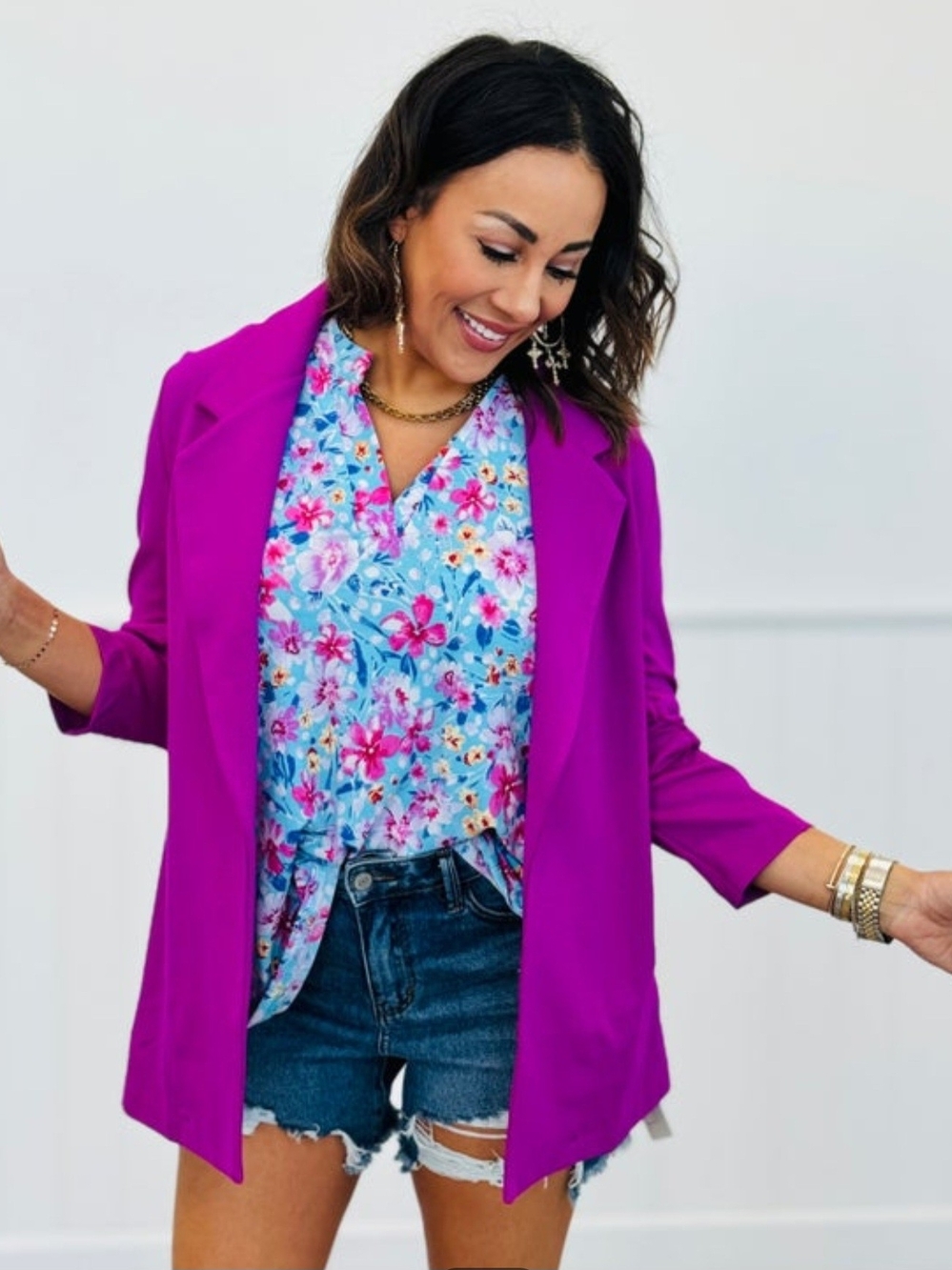 Dear Scarlett Women's Magenta 3/4 Sleeve Magic Open Blazer Jacket Sz XL